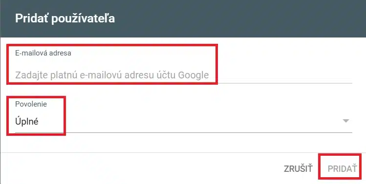 Google search console typ povolenia