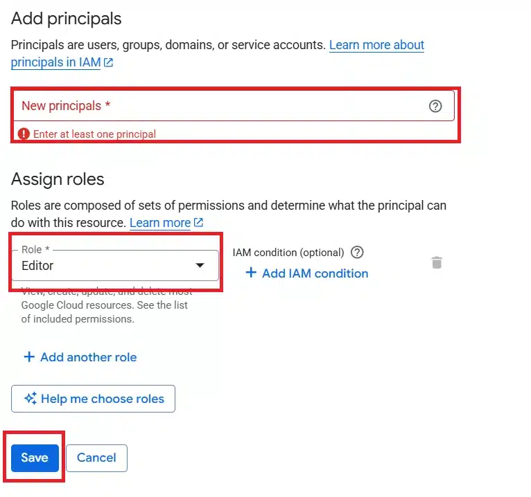 Nastavení přístupu pro nového uživatele v Google Cloud Console